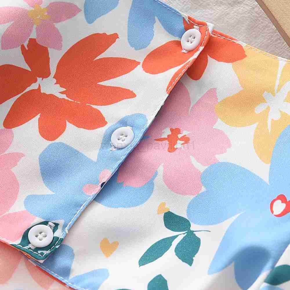Girls Dresses 2023 Summer New Baby Girls Colourful Floral Short-sleeved Dresses 3-7 Years Old Girls ClothingXJ240720