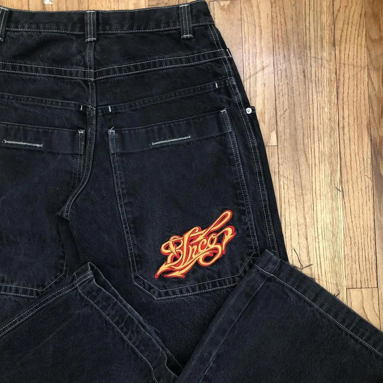 Streetwear JNCO Y2K Baggy Jeans Men High Quality Embroidered Vintage Jeans Women Hip Hop Goth Harajuku Casual Wide Leg Pants 240716