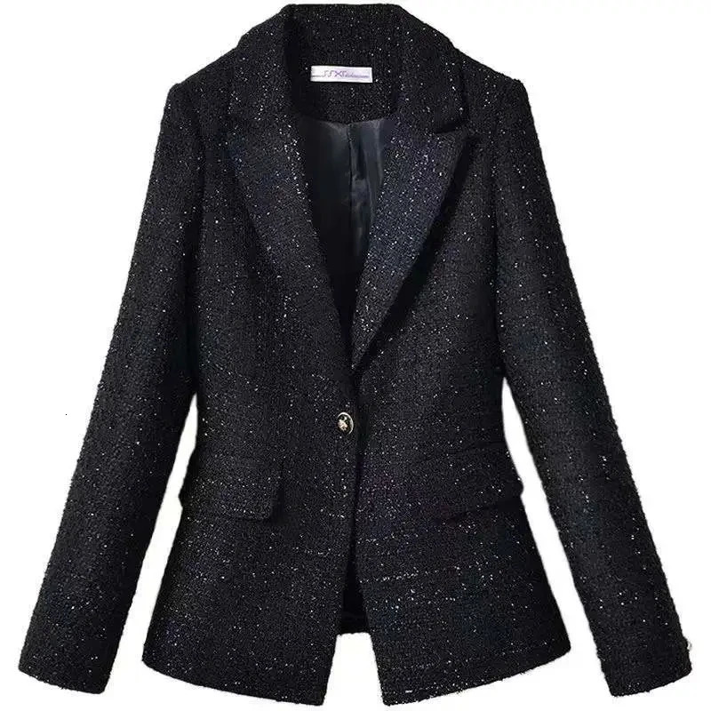 Womens Blazer Tops Fashion Coarse Tweed Woolen Suit Jacket Woman Spring Autumn Casual Coat Casaco Feminino 240715