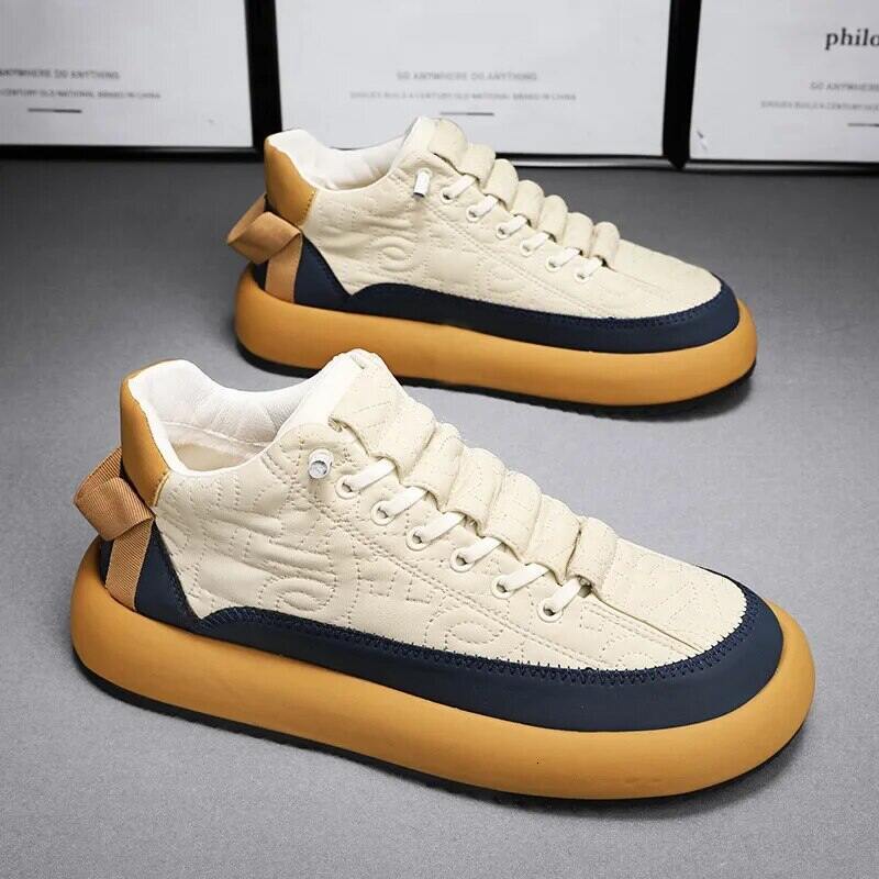 2024 Winter Men Versatile Black Leather Sports Casual Skate Shoes Small White Fashion Trendy