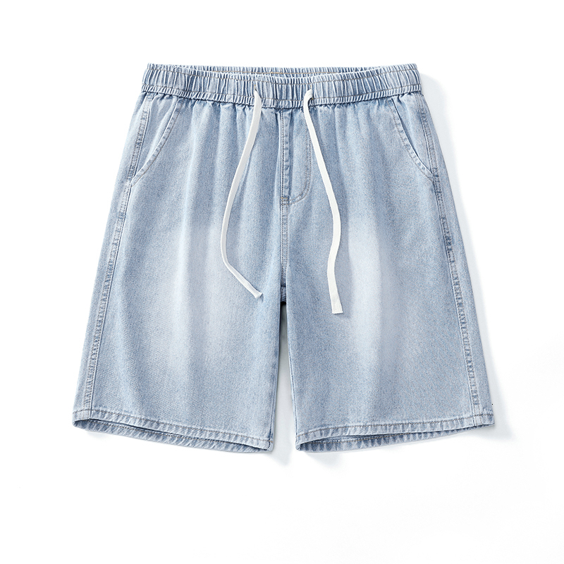 2024 Summer Thin Elastic Waist Cowboy Shorts for Men, Ma Liu, Loose Straight, Trendy Brand, Five Point Casual Mid Pants