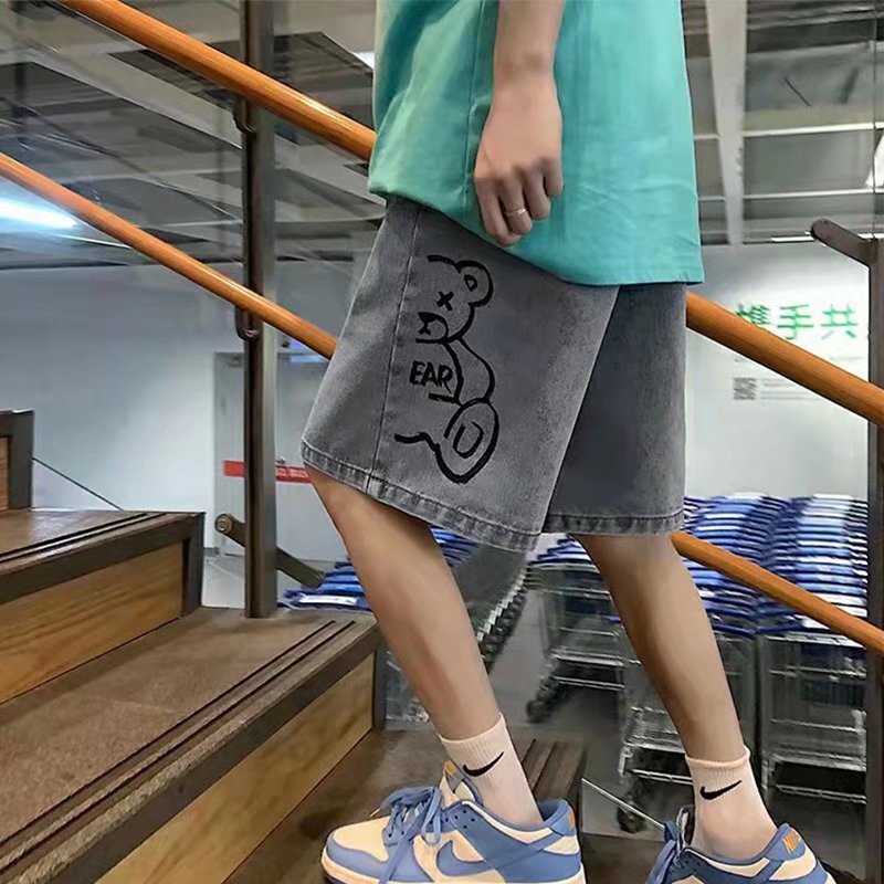 Denim 2024 summer new street fashion brand men's casual shorts loose jeans Korean version solid color