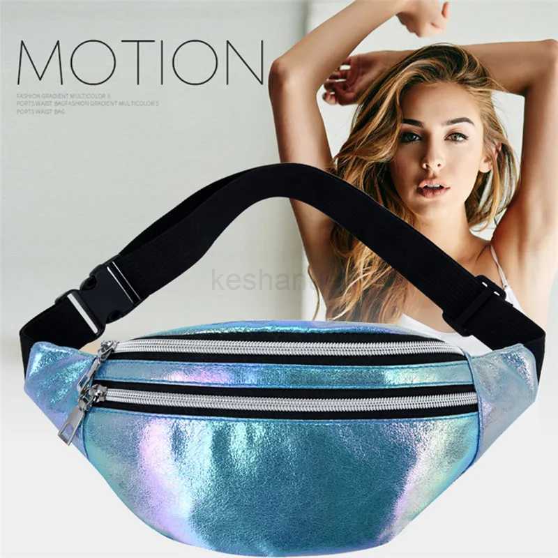 Fanny Packs Unisex Women Men Sliver Laser Waist Bags Geometric Chest Phone Pouch PU Beach Traverl Bum Zip WaistbagsXJ240720