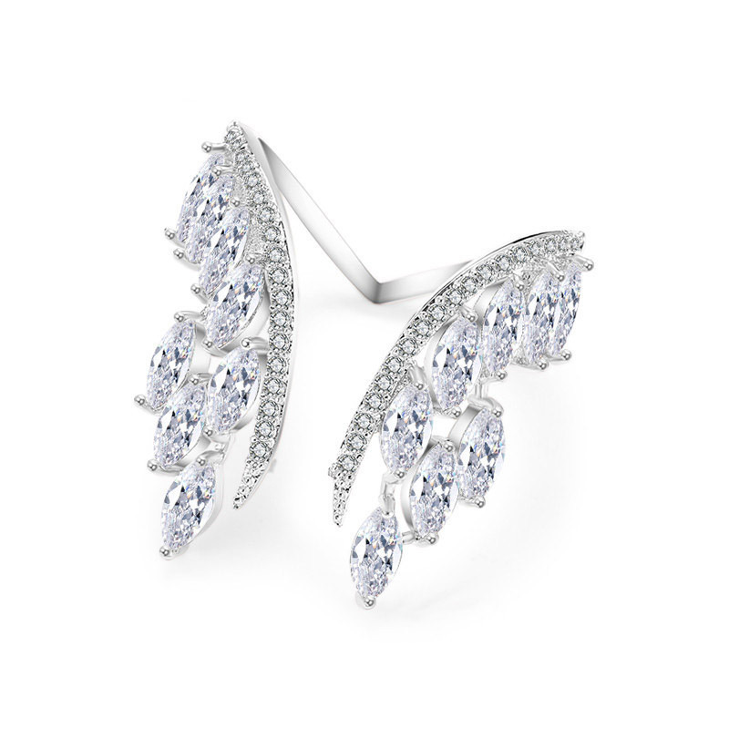 Fashion Designer Rings Angel Wing Design Crystal Diamond High Quality Silver Plated Ring with Open Size Men Woman Zircon Jewelry