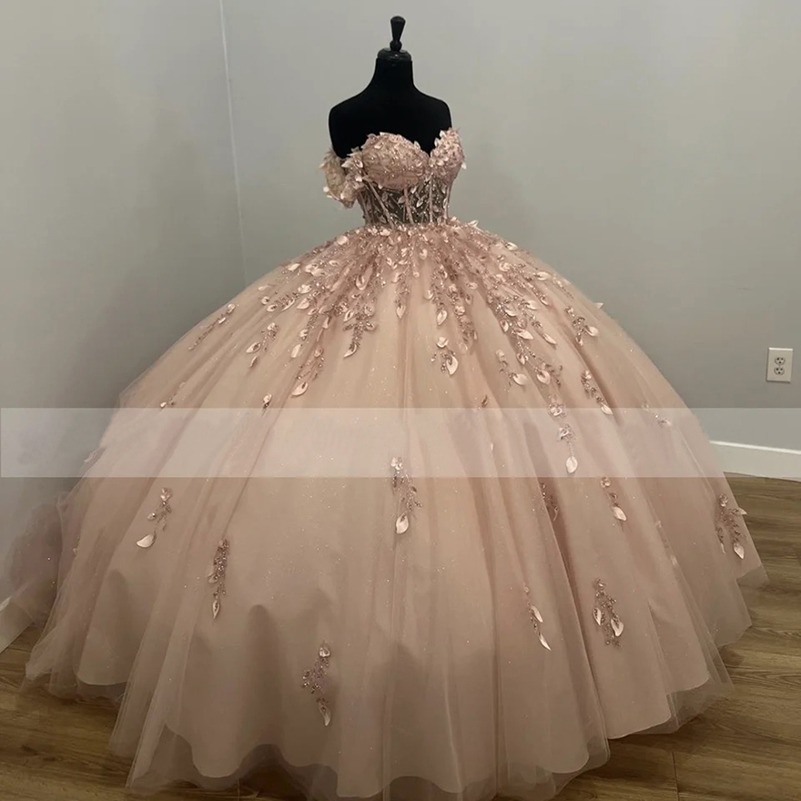 Quinceanera Dress Pink Off The Shoulder Beading Appliques Sparkg Ball Birthday Formal Party Gown Robes De Soiree 6660311