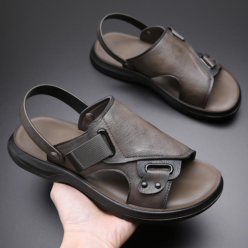2023 Men Leather Sandals Shoes Sale Waterproof Slip On Casual Cow Leather Male Soft Men's Sandals Sole Summer Fashion Slippers