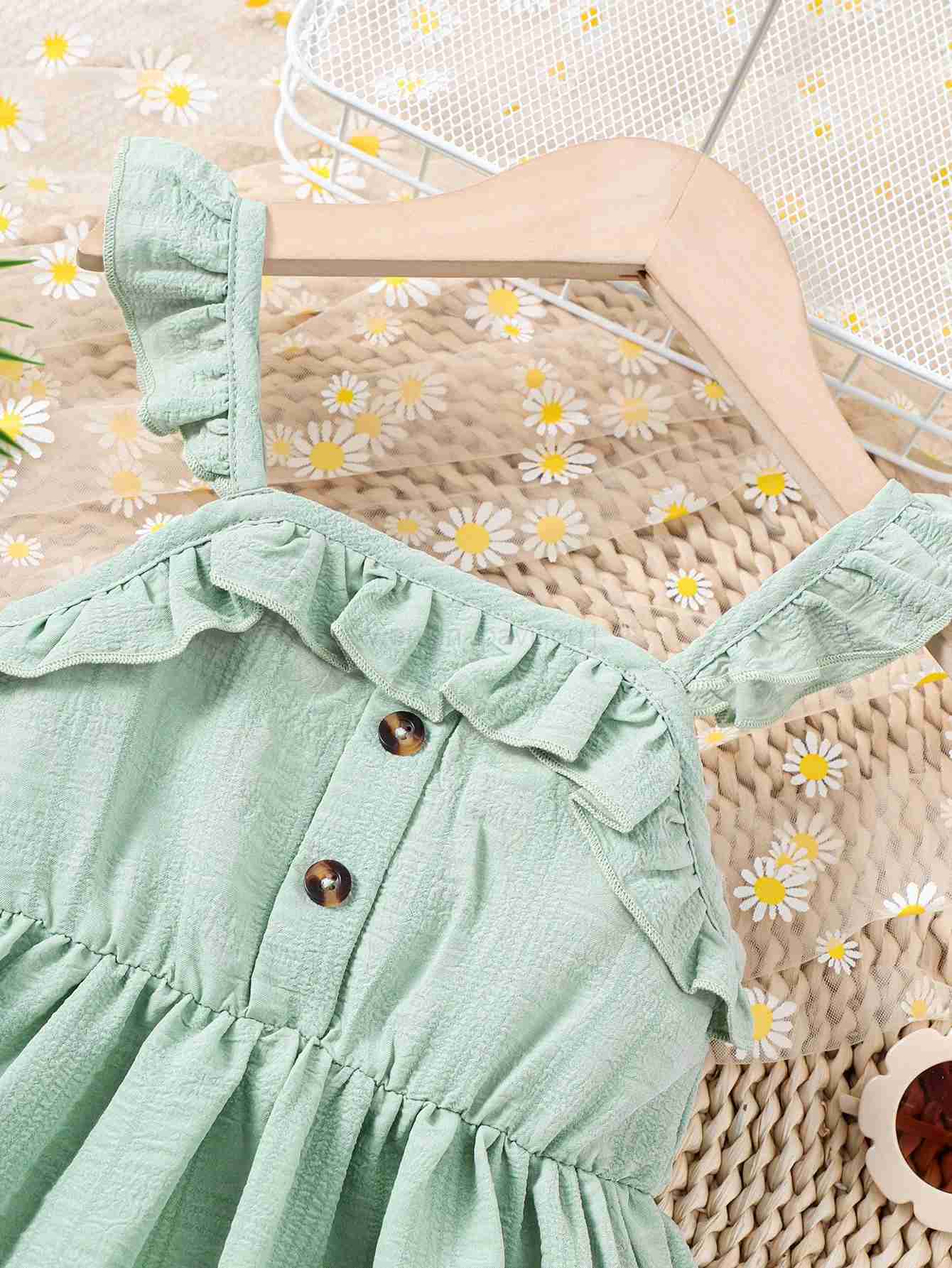 Summer Child Girls Princess Dress Ruffle Solid Color Fly Sleeve Sling Dress Fresh Pastoral Party Clothes For Kids Girl 4-7 YearsXJ240720
