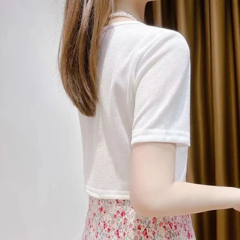 korean fashion Womens Open Front Bolero Shrug Short Sleeve Solid Color Cropped Cardigan Knit Shrug Summer Cover Up 240717