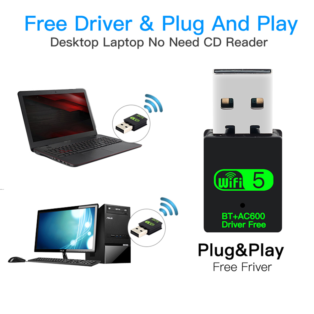 FENVI 2in1 600Mbps USB WiFi Bluetooth Adapter Dongle Dual Band 2.4/5GHz USB Wi-Fi 5 Network Wireless Wlan Receiver Diver Free