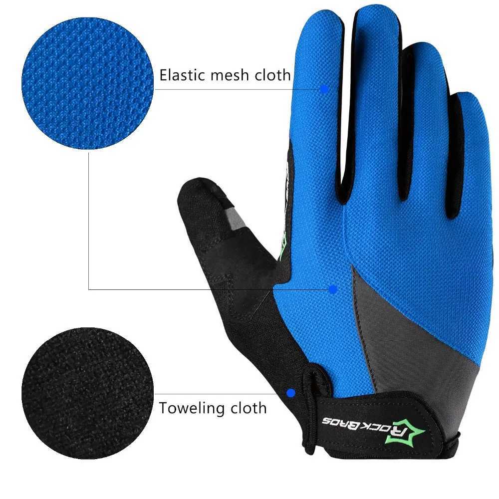 Sports Gloves ROCKBROS Bike Gloves Spring Autumn Breathable Full Finger Bicycle Gloves Mittens Screen Touch Outdoor MTB Road Cycling Gloves z240720