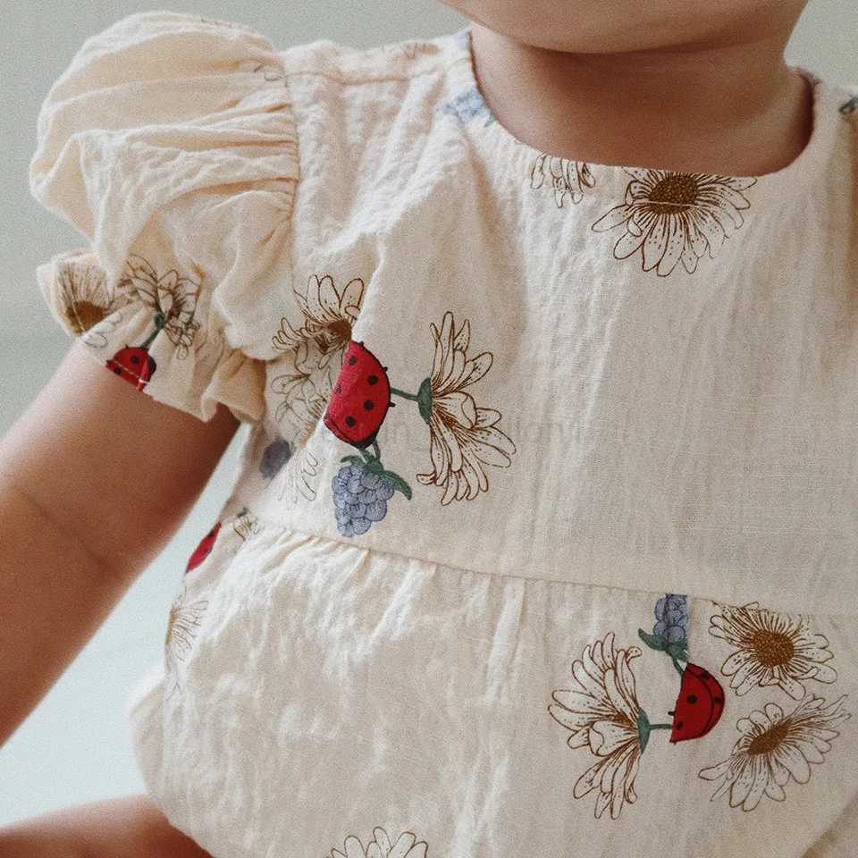 Girls Dresses 2024 Summer New Printed Fashion Dresses Cotton Cute Short Sleeve Suit Baby Cr ling Clothes Childrens ClothingXJ240720