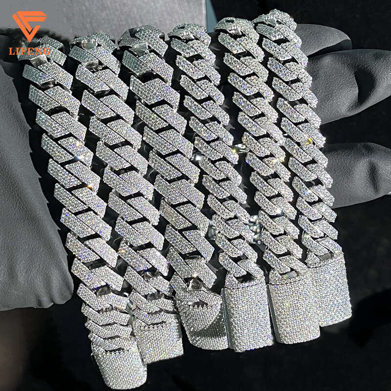 18Mm 3 Rows Sliver Vvs Moissanite Iced Out Hip Hop Jewelry Mossanite Rose Gold Cuban Link Chain