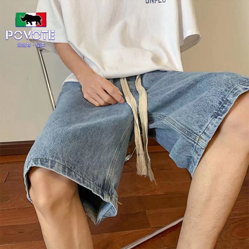 Work shorts, jeans, summer thin Korean version, men's trend, ins loose oversized casual pants
