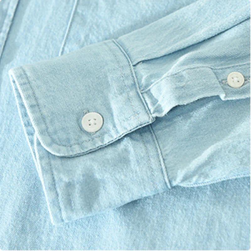 Men's Casual Shirts #7627 Cotton Vintage Denim Shirt Men Turn-down Collar Retro Outerwear Long Sleeve Loose Spring