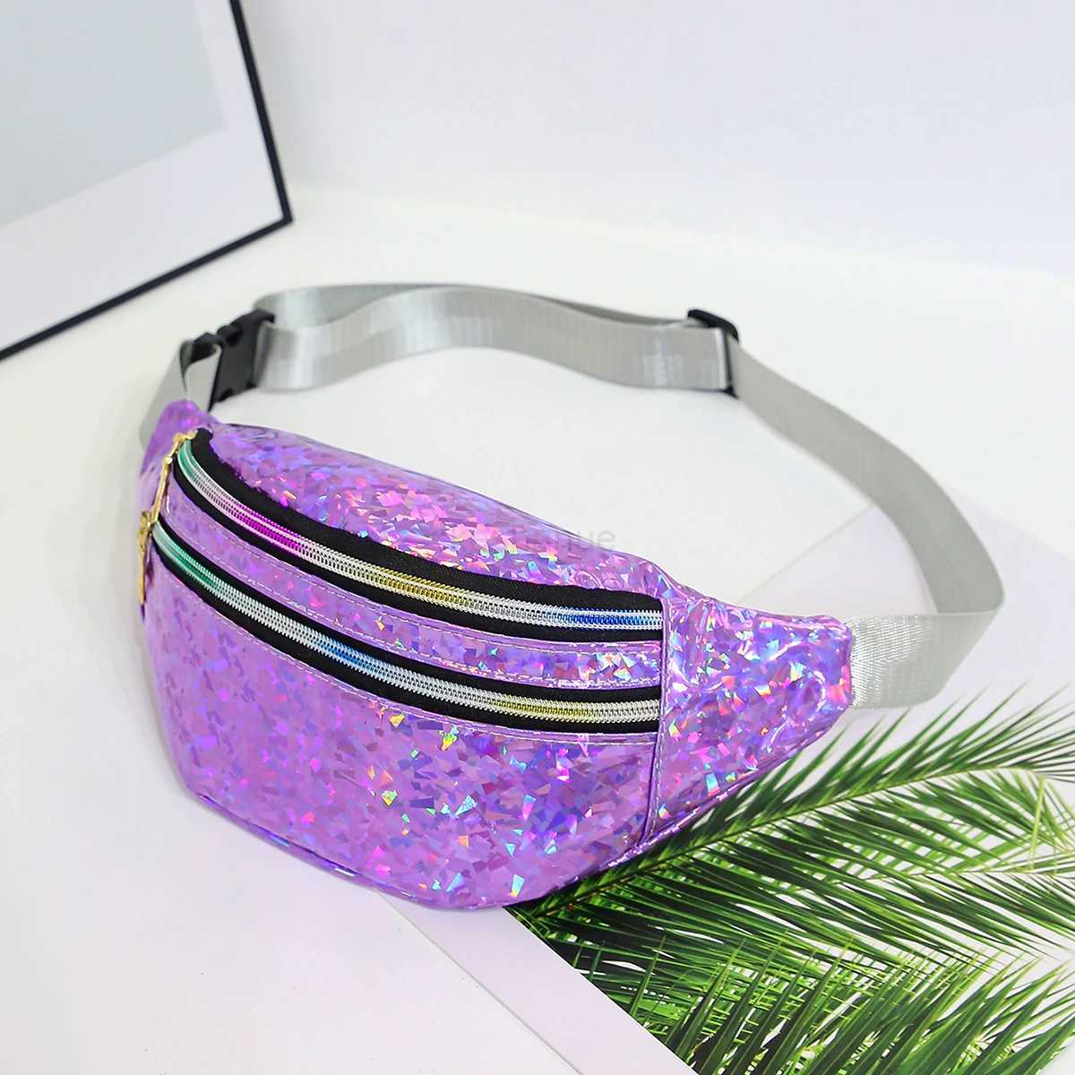 Holographic Waist Bags Women Silver Fanny Pack Female Belt Bag Black Geometric Waist Packs Laser Chest Phone Pouch Bum BagXJ240720