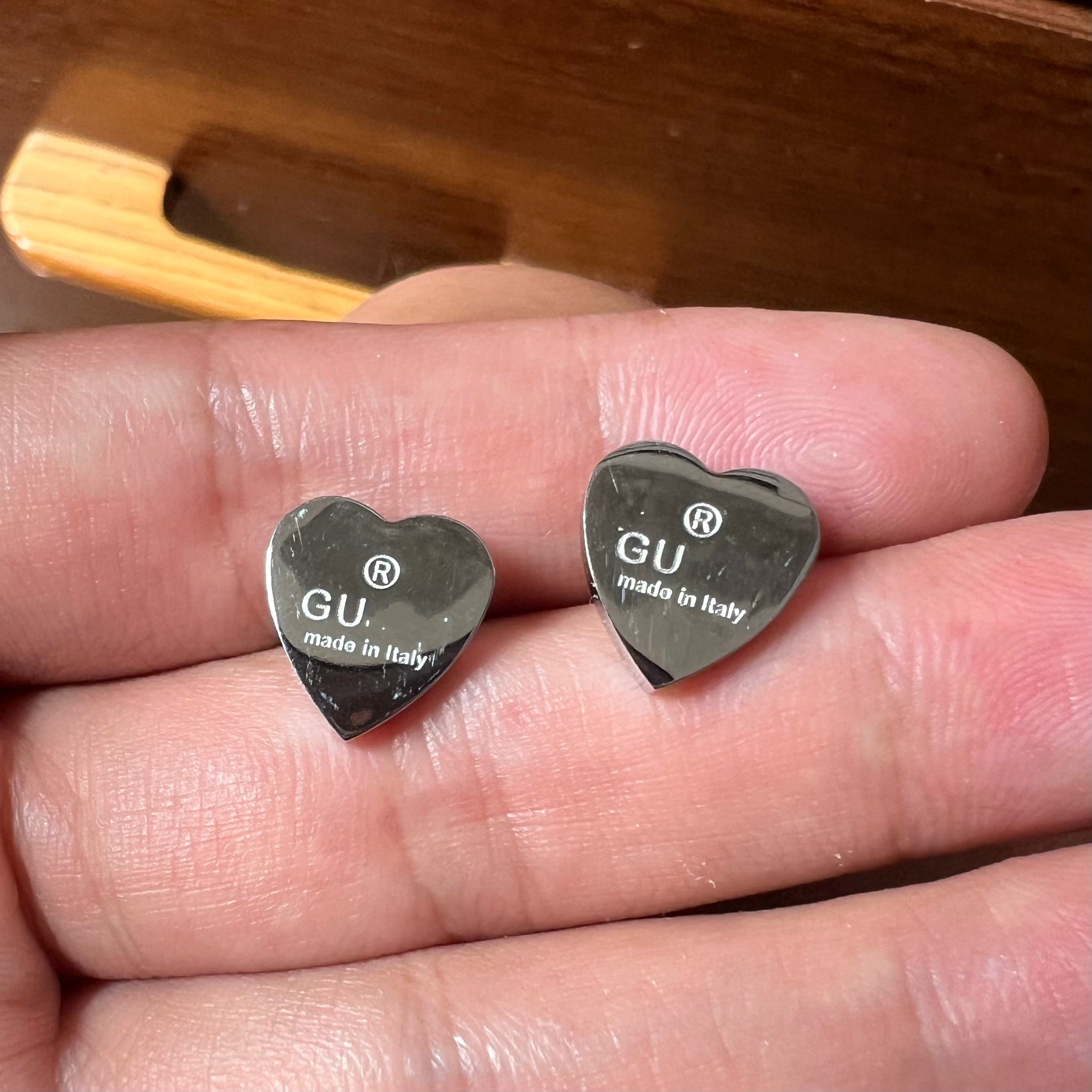 Small size 12mm*12mm high mirror girls original designer Flat heart G stud Titanium Steel 18k Gold silver rose women love engrave earrings wedding party jewelry