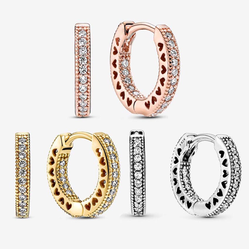 Pave Heart Hoop Earrings 925 Sterling Silver Diamond Earring For Women Men Party Jewelry Girlfriend Gift Gold earrings with Retail Box Set