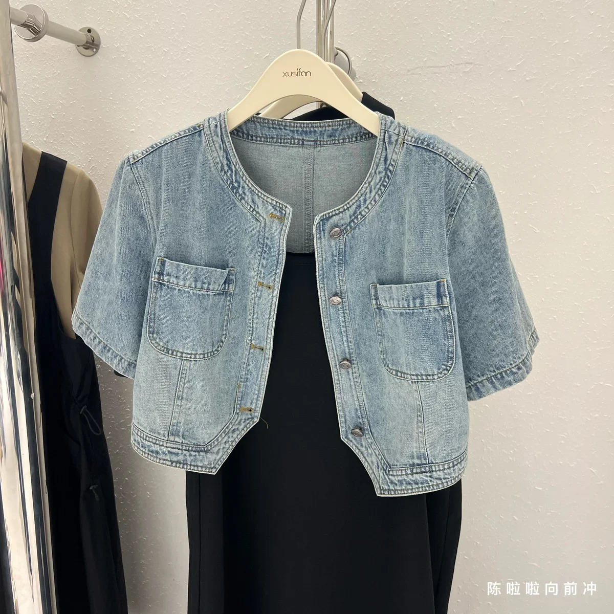 Thin Short Sleeve Denim Jacket for Women Summer Single Breasted O Neck Crop Coat Female Streetwear Washed Vintage Jeans Jacket 240717