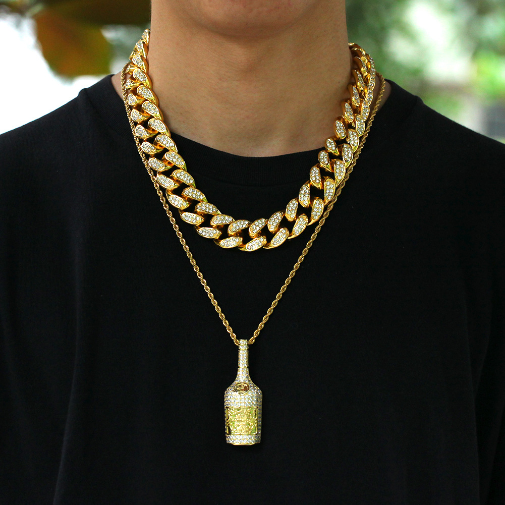 Hip Hop Wine Bottle Pendant Necklace TopBling 5A Zircon Bar Pua Rap Mens Jewelry