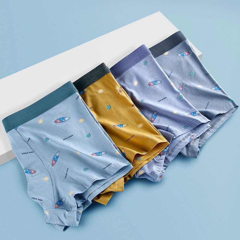 50S Pure Cotton Underwear, Breathable Printed Boxer Shorts, 3DU Convex Large Space, Youth Development Period Men's Underwear Boxer Boxeur Pour Ho