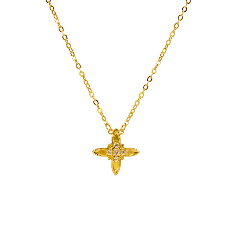 925 Sterling Silver Fashion Four-leaf Clover Pendant Necklace for Women Vintage Elegant 18K Gold-plated Chain Jewelry Gift 240719