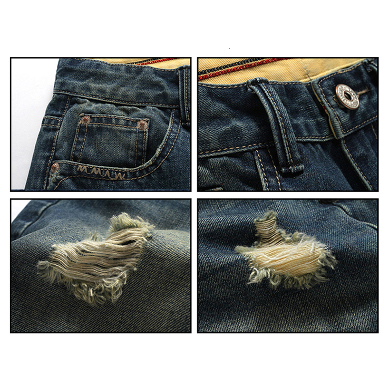 Summer thin shorts, five point casual denim men's straight leg horse pants, ripped middle pants