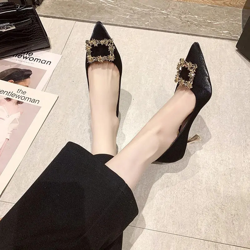 Sequined Rhinestone Beige Wedding Shoes 7cm High-heeled Shoes Women's Thin Heels Sexy Pumps Women Shoes Female Bride Summer 240708