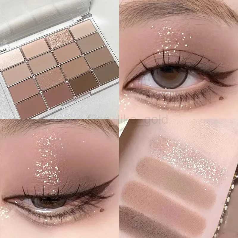 Matte Brown Eyeshadow Palette Smoky Earth Color Shimmer Glitter Eye Shadow Sequins Power Blusher Acrylic Cosmetic 16 Colors zxx240720