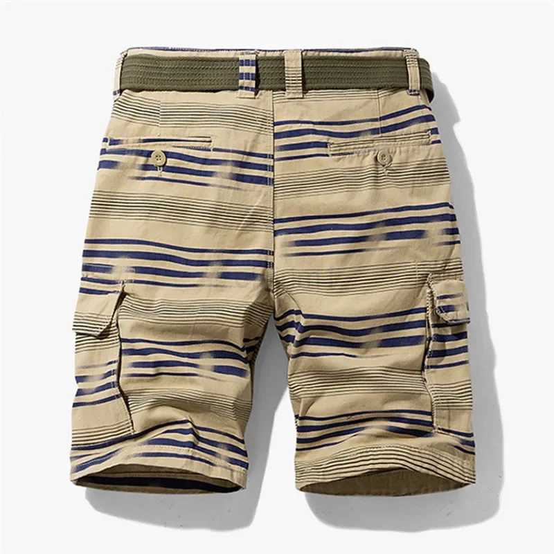 New Summer Casual Short Men Fashion Stripe Cargo Shorts Cotton Military Jogger Knee Length Breeches Bermuda Mens Shorts M240720