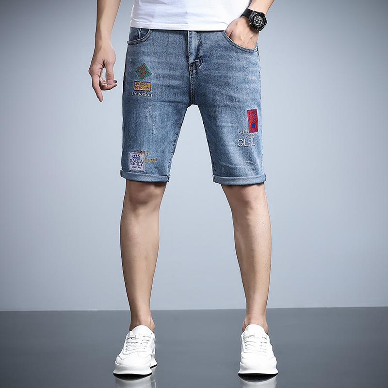 Denim shorts men's brand 2021 summer thin loose straight leg seven mid length Korean version trendy five inch pants