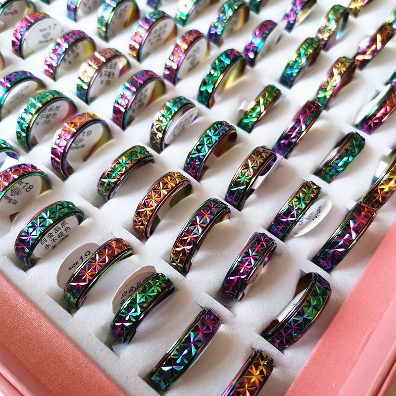50 pieces wholesale bulk batch womens rotating watch straps rings metal copper carving rotating fashion pointed jewelry size women 240710