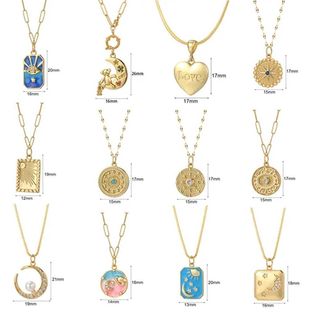 Pendant Necklaces Cute Moon Star necklace suitable for women bohemian evil blue eyes gold Dijes bear pendant long stainless steel chain J240719