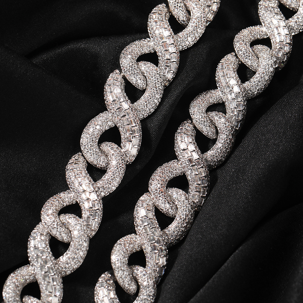 16mm Hip Hop 8 Infinite Cuban Chain Necklace Bracelet 5A T Zircon Mens Jewelry