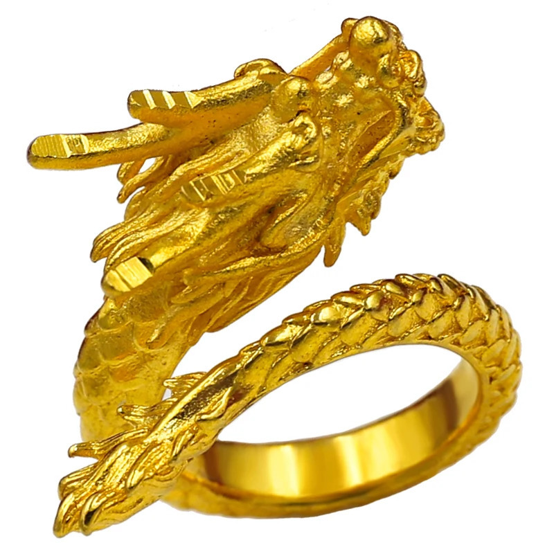High quality 999 pure gold colored Phoenix Dragon coupon ring for mens couples wedding ring exquisite jewelry 240805