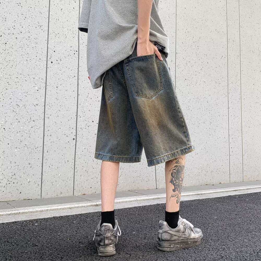 Summer new denim shorts straight tube loose comfortable high street trendy men's teenage wear