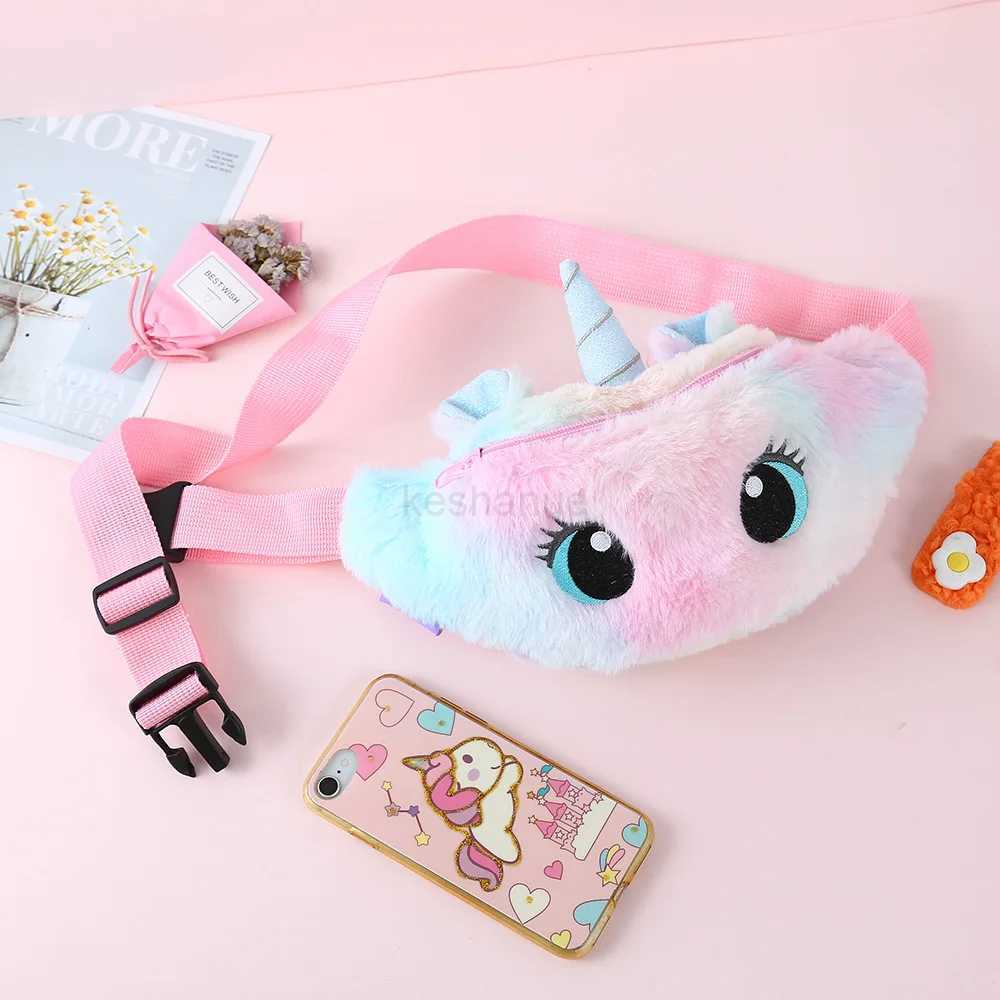Childrens Cartoon Plush Cute Unicorn Fanny Pack Waist Bag New Fashion Girl Travel Phone Pouch Chest BagXJ240720