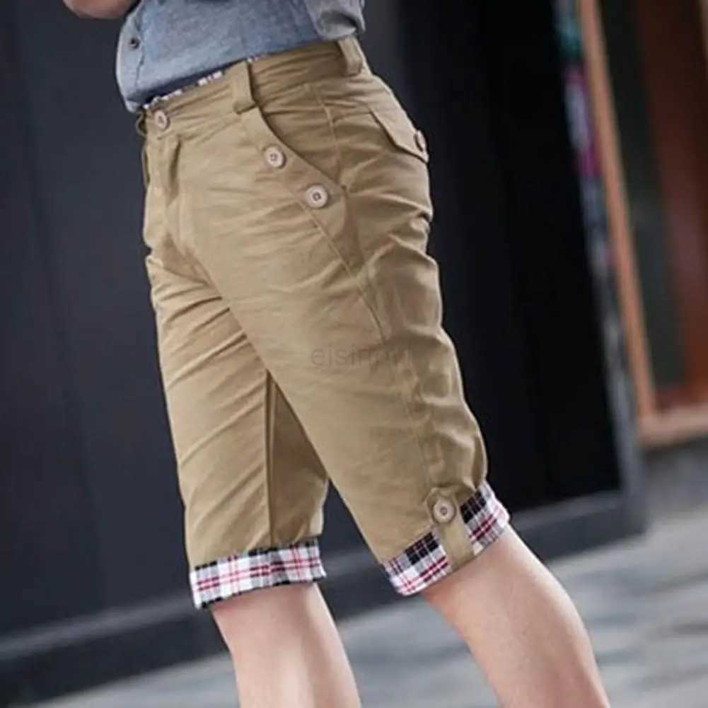 Summer Men Shorts Color Block Plaid Surf Board Shorts Beachwear Trousers Korean Style Pockets Casual Slim Fit Short Jeans M240720