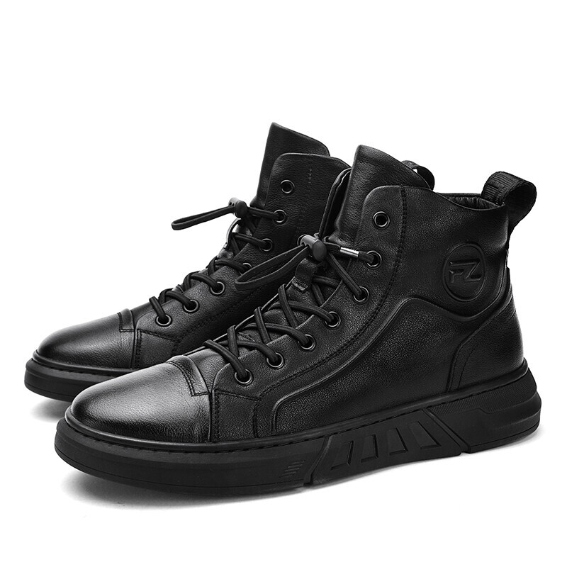 GJF Skate Autumn and Winter High-top Casual Trend Korean Men's 2023 New Leather Tide Shoes Youth Zipper