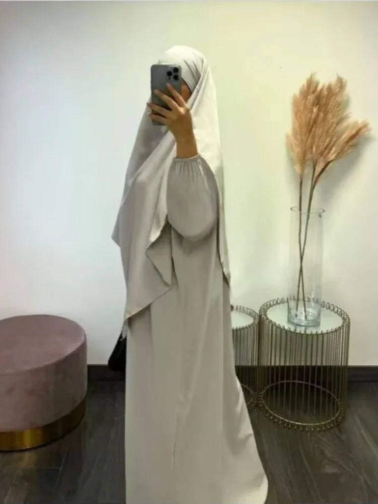 Eid Muslim Women Long Khimar 2 Piece Set Abaya Dress Prayer Garment Hijab Full Cover Islamic Ramadan Kaftan Djellaba 240712