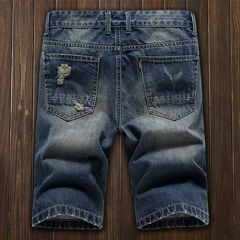 Summer thin shorts, five point casual denim men's straight leg horse pants, ripped middle pants