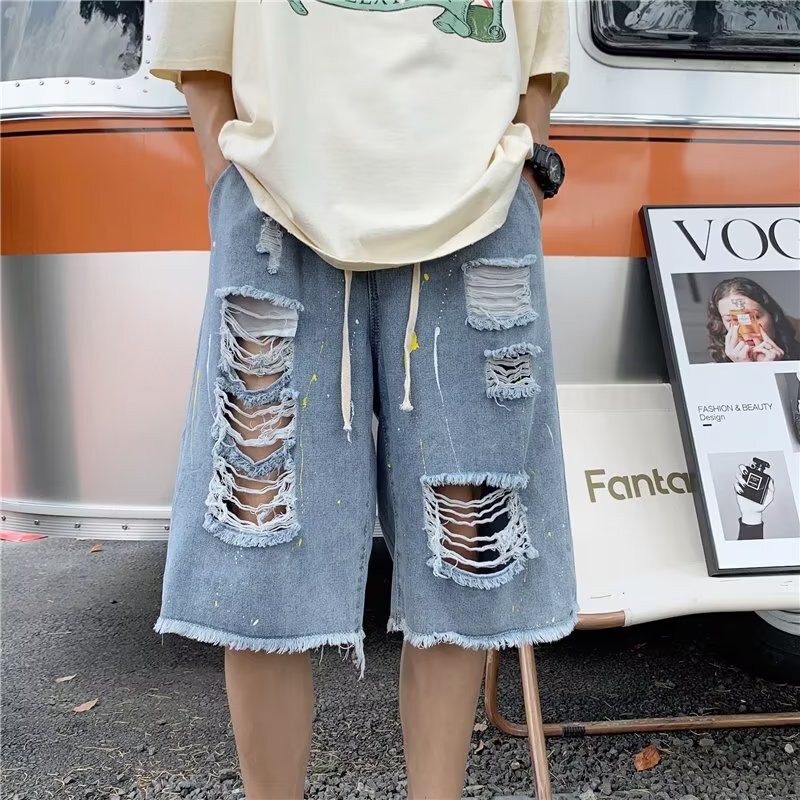 Men's High Street Hip-Hop Jeans - M-Embroidery Wide-Leg Denim Pants, Casual Long Edge Style