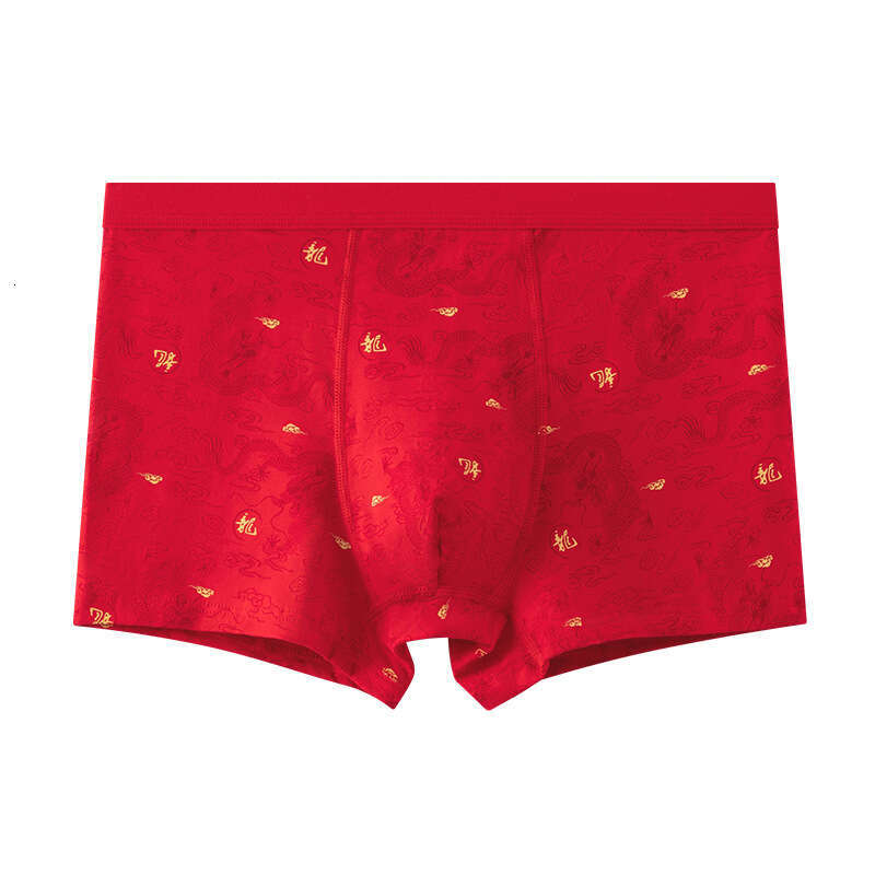Benmingnian Da Hong Pure Cotton Mid Waist Good Luck Underwear New Year Print U Convex Men's Flat Corner Pants Designer Underwear Men Boxer Design