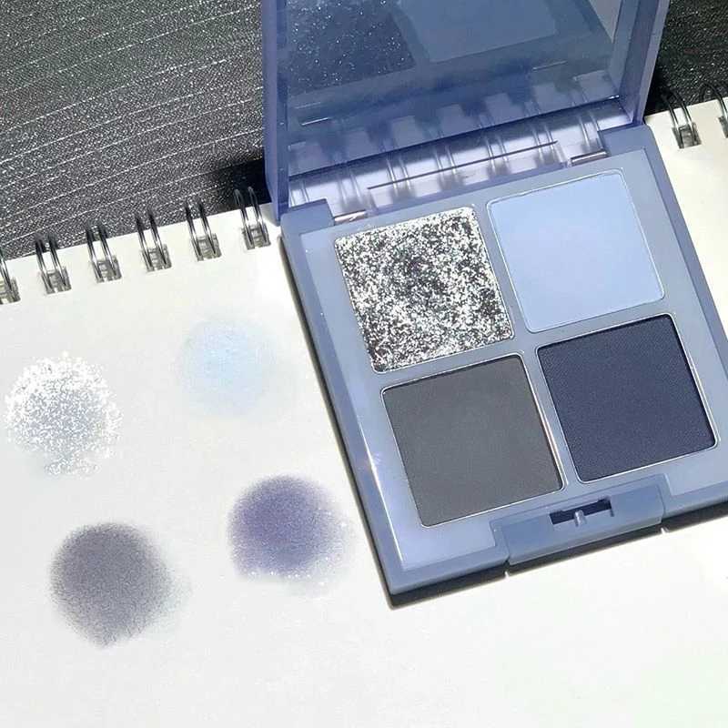 4-color glitter blue eye shadow palette matte pearl shimmer acrylic smoke gray eye shadow palette durable cosmeticsW240730