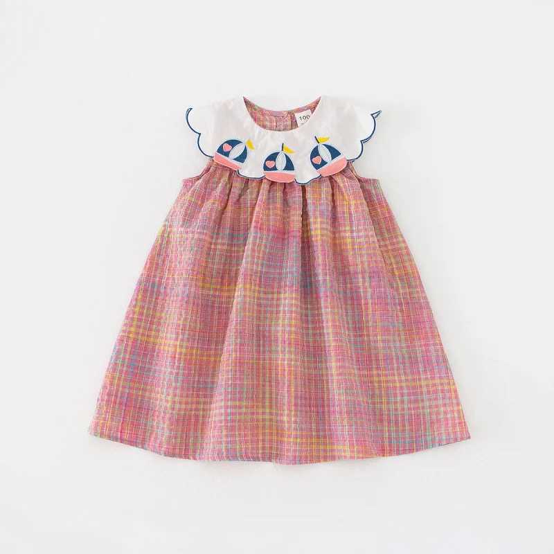 Rainbow Plaid Sailboat Navy Style Girl Dress 2024 Summer New Preppy Style Sweet SleevelessXJ240720