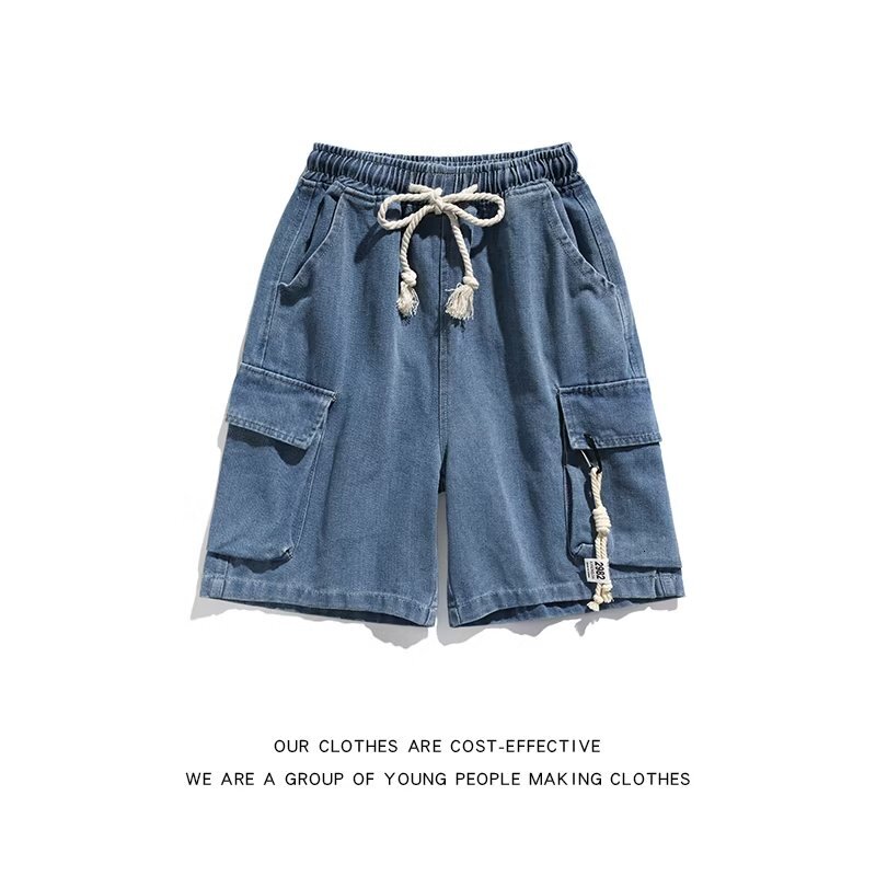 Workwear denim summer slim trendy casual shorts loose fit oversized five point pants for men's style