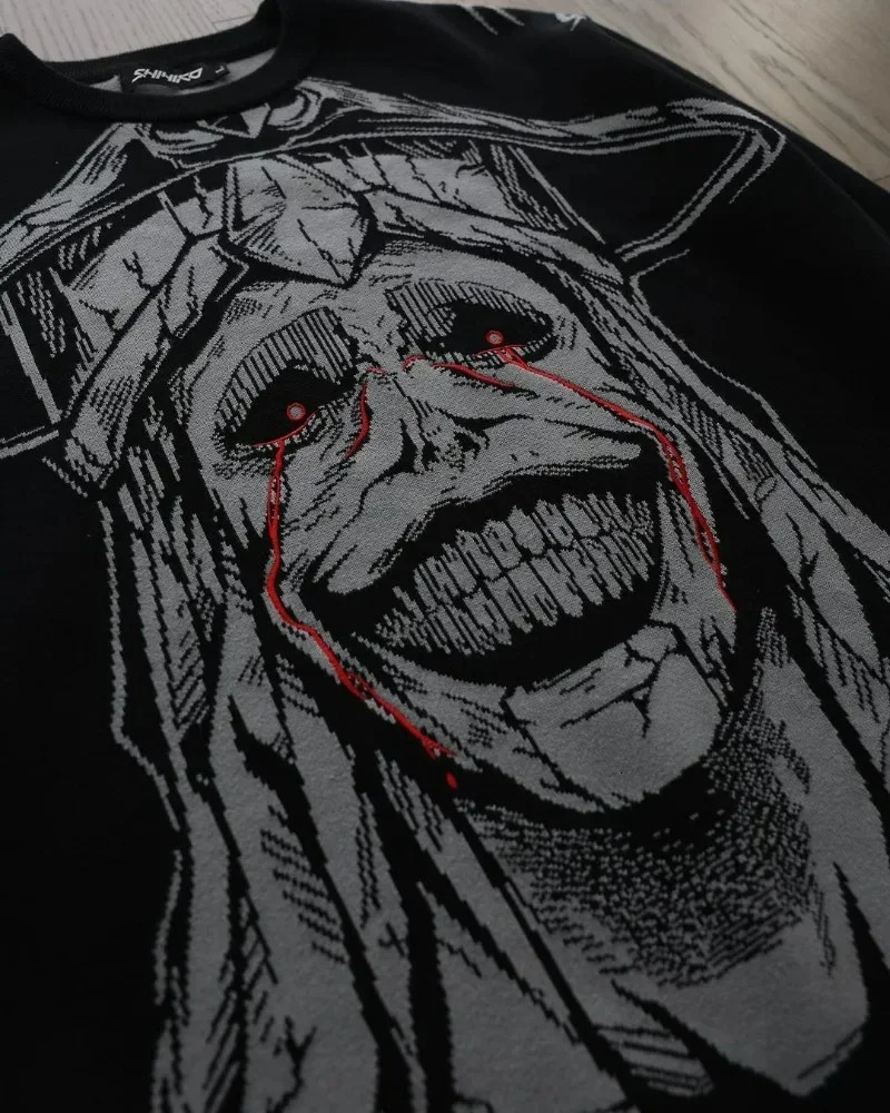 Black Gothic Anime Character Graphic Printing Large Mens Sweater Y2K Street Hip Hop Pop Full Match Bag Hoodie 240718