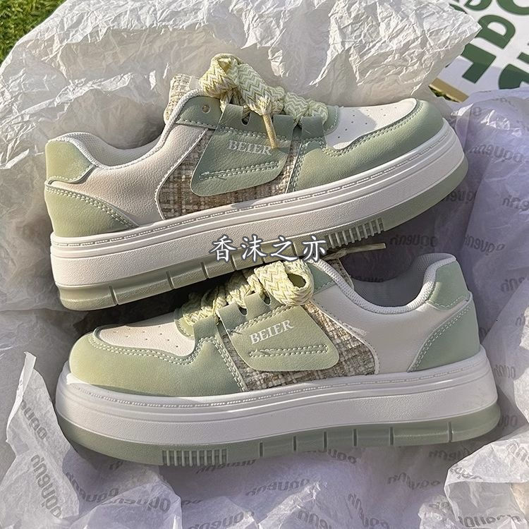 Little DR Sneakers for Women Board Shoes Green White Thick Sole Versatile Student Niche Korean Style Fashion Casual Teenage Breathable Sport Women