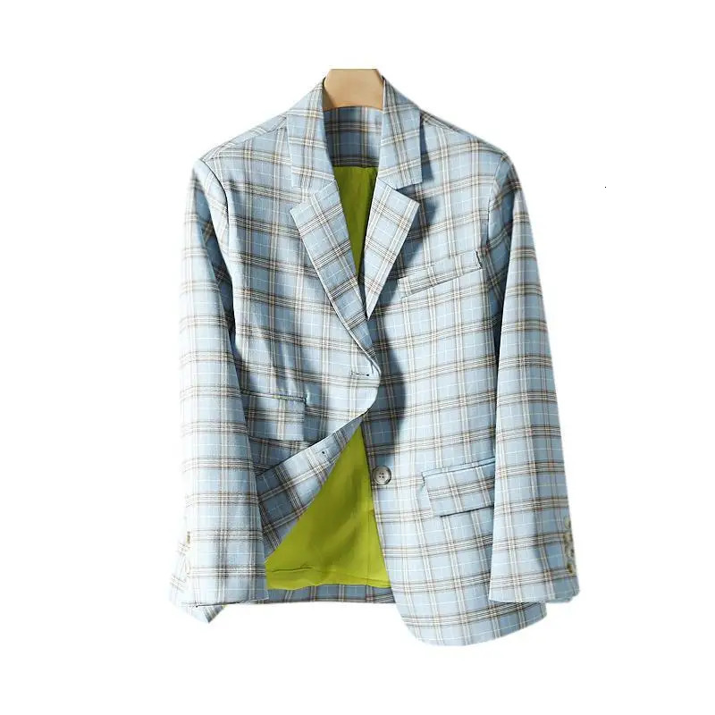 Autumn Womens Fashion Elegant Plaid Suit Coat Korean Double Breasted Casual Retro Loose Comfortable Versatile Suit Top 240715