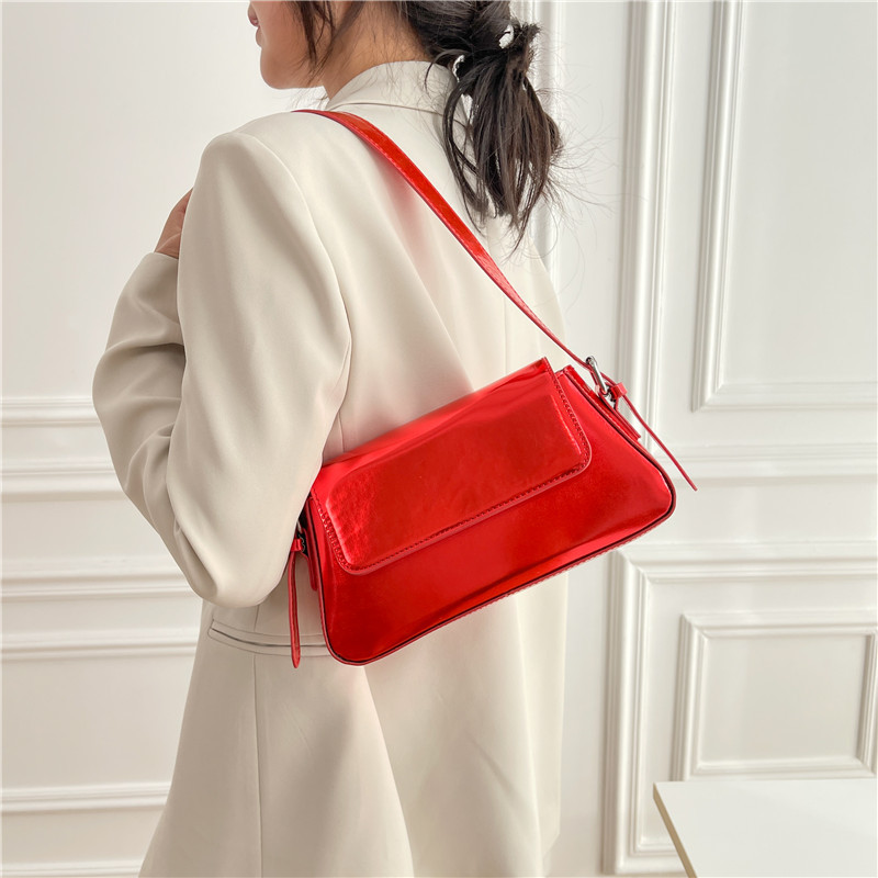 Women's Bag New European and American Fashion Patent Leather Women's Baguette Bag Textured Glossy Underarm High-end Shoulder Bag