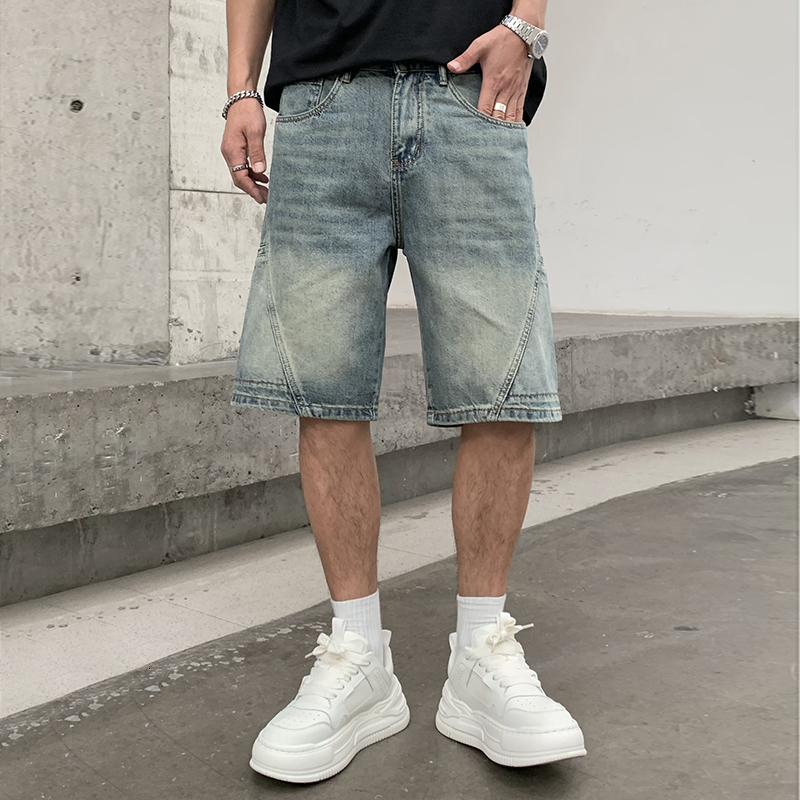 American style ripped embroidered denim shorts, men's loose trendy brand, cool and stylish mid length pants, summer thin fit, plus size five quar